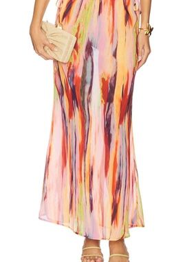 Abstract Watercolor Maxi Skirt - Multicolor